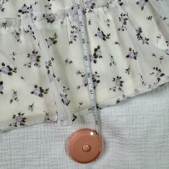 Floral Chiffon Tiered Mini Dress Women's XL Ivory Cottagecore Coquette Prarie - Picture 13 of 16